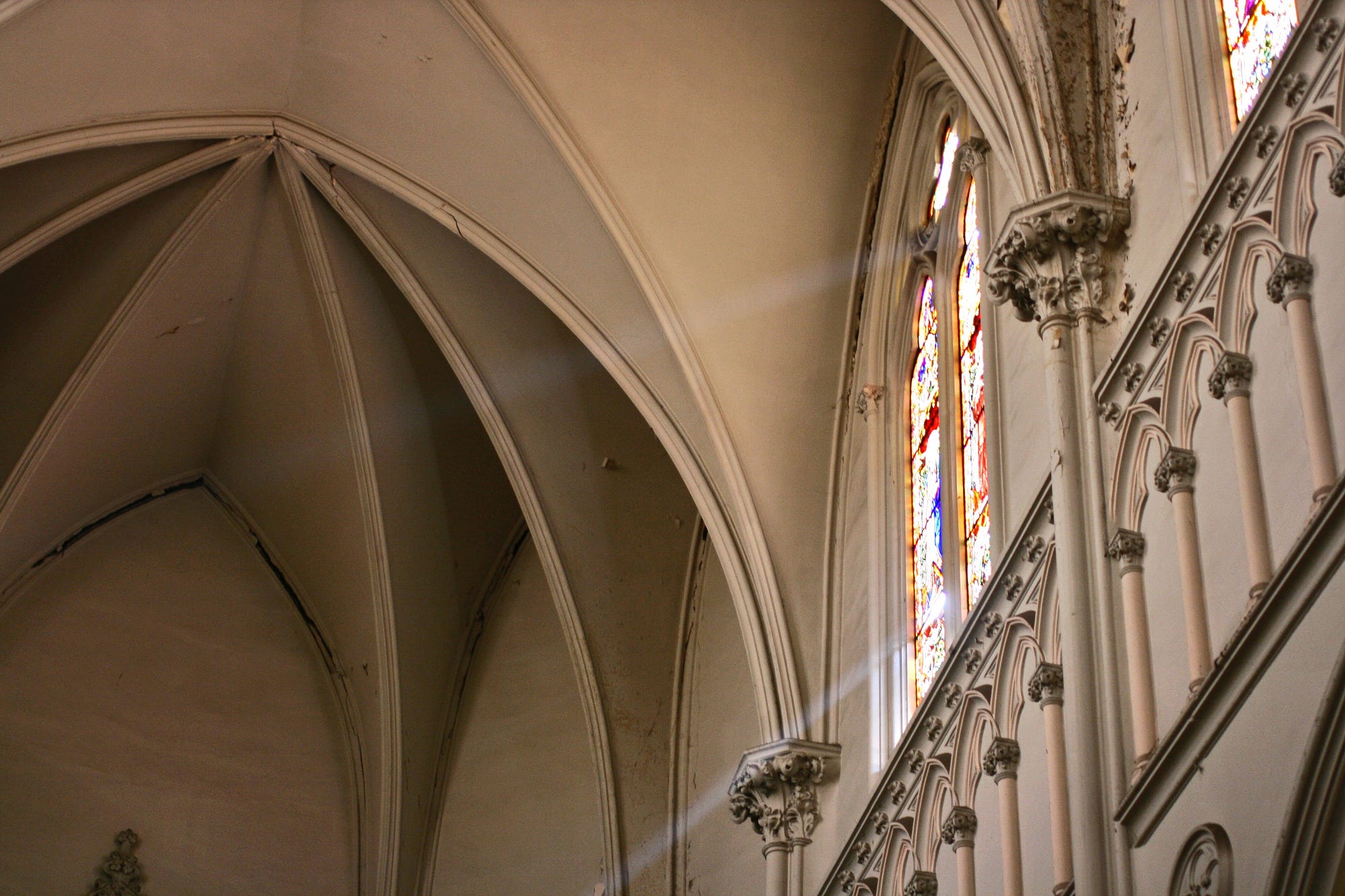 A church in Santiago — the stress of earthquakes on the city are visibly noticeable as the corners of the church are split and cracked