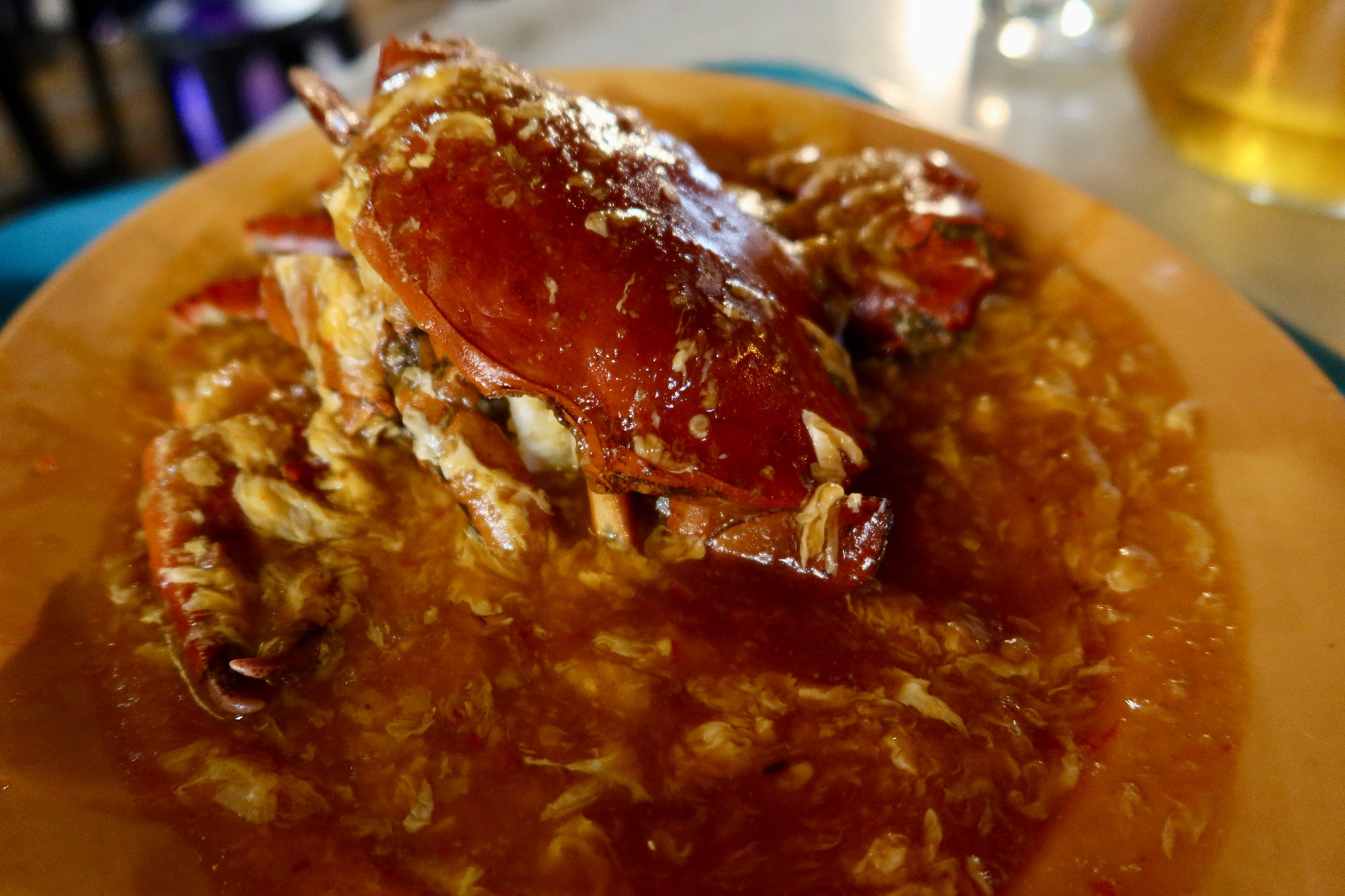 The chili mud crab was delicious! So creamy from the egg and super messy to work through but fun and very tasty.
