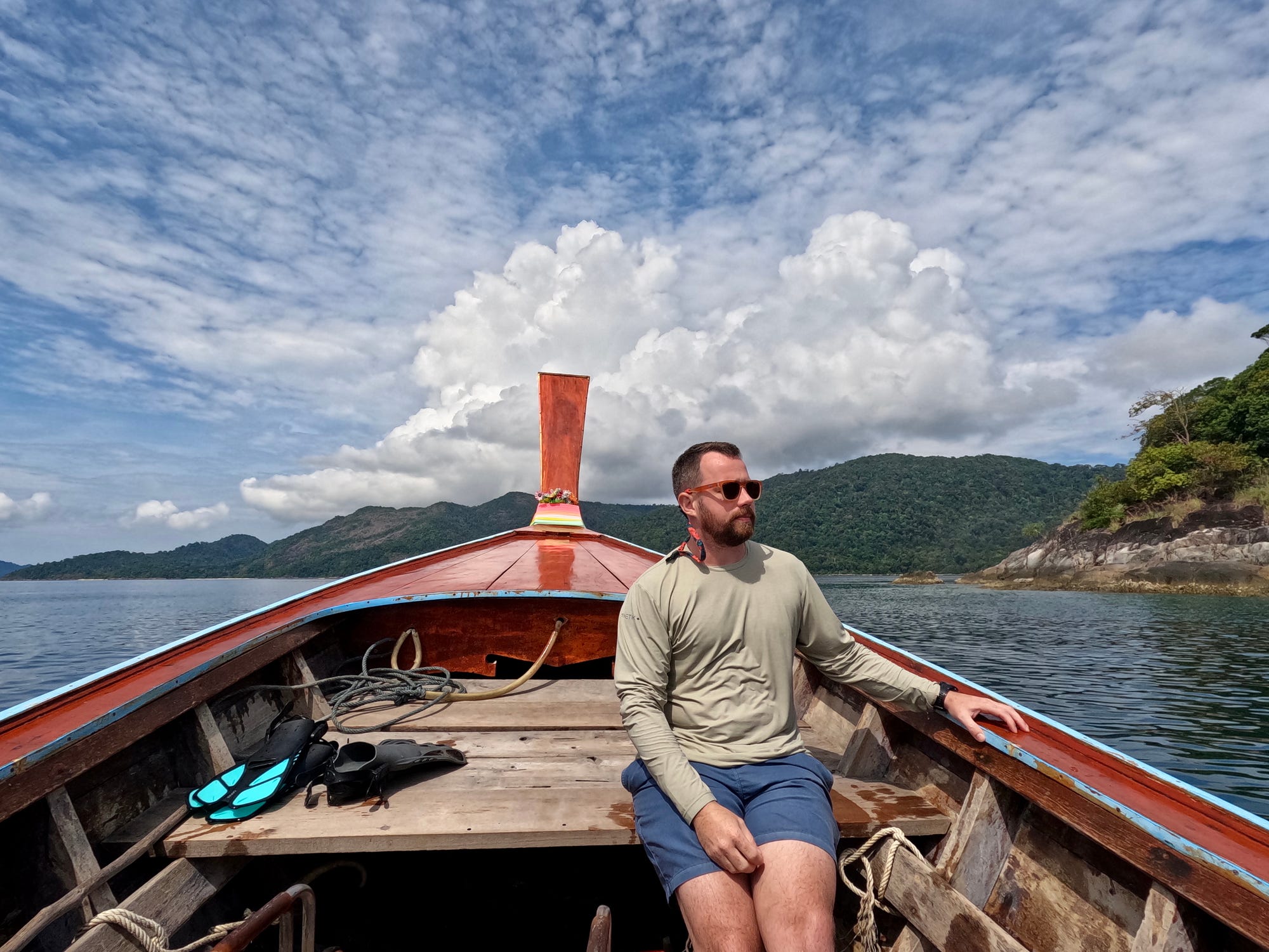 We were lucky enough to hire our own longtail for the day purely so we could get this dashing photo of Tyce staring mindlessly at the horizon