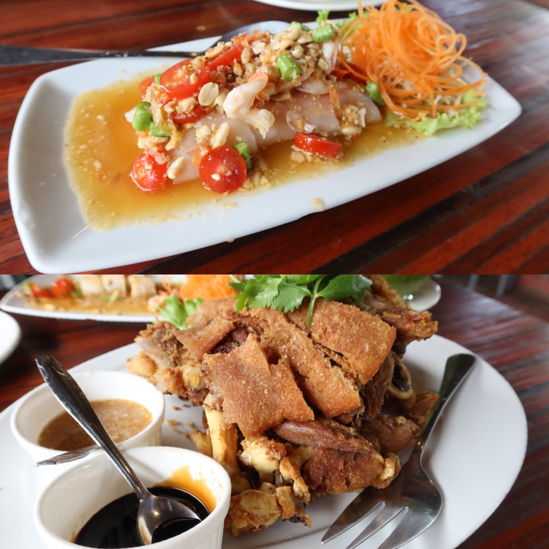 The lady that helped us book our transfer from Koh Lipe to Trang (for our train journey to Bangkok) recommended a great restaurant just outside of Trang. We enjoyed a feast of popiah and deep fried pork leg