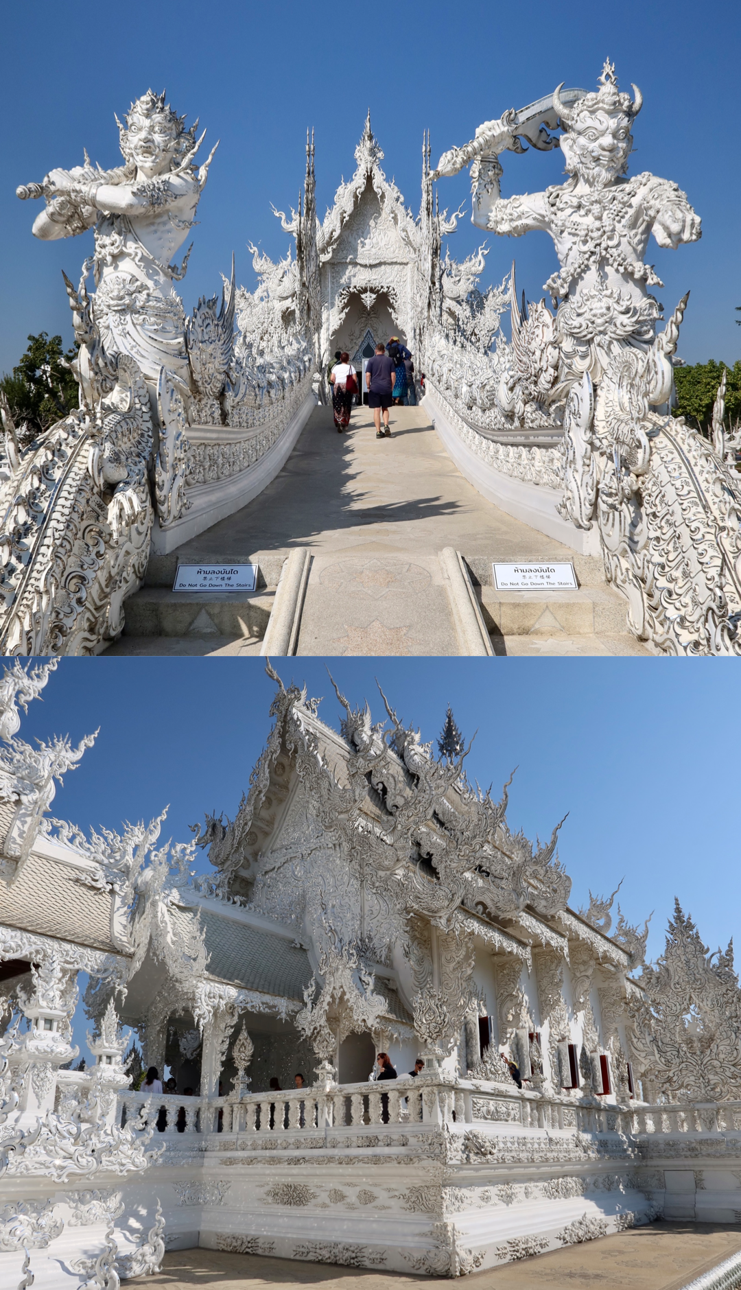 Wat Rong Khun (also known as the White Temple) was created by a local artist in Chiang Rai who has dedicated their life to building this temple and the surrounding buildings