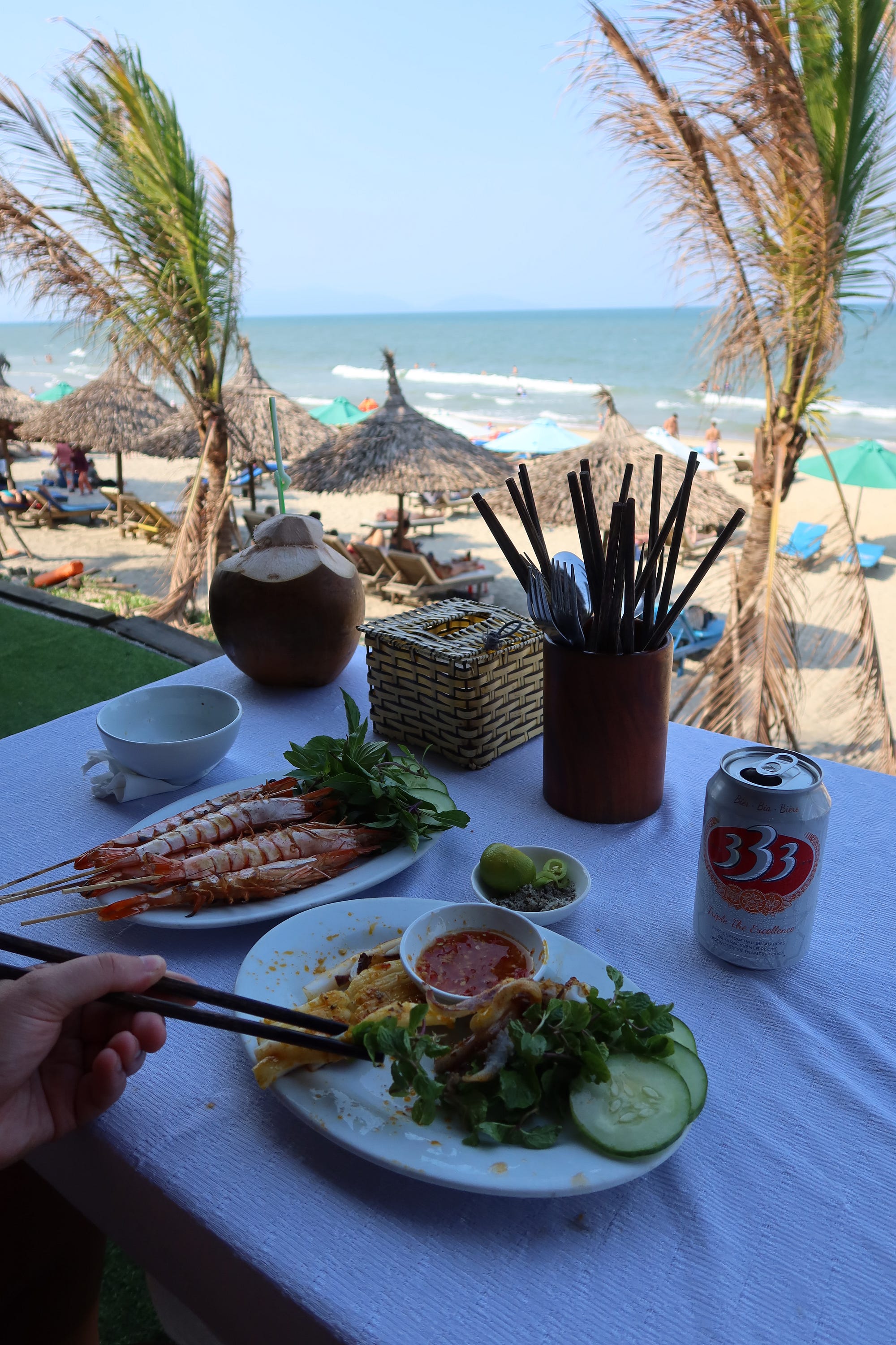 Looking for a change of pace we headed to An Bang beach for the day and were delighted to find some incredibly fresh seafood to fill our bellies