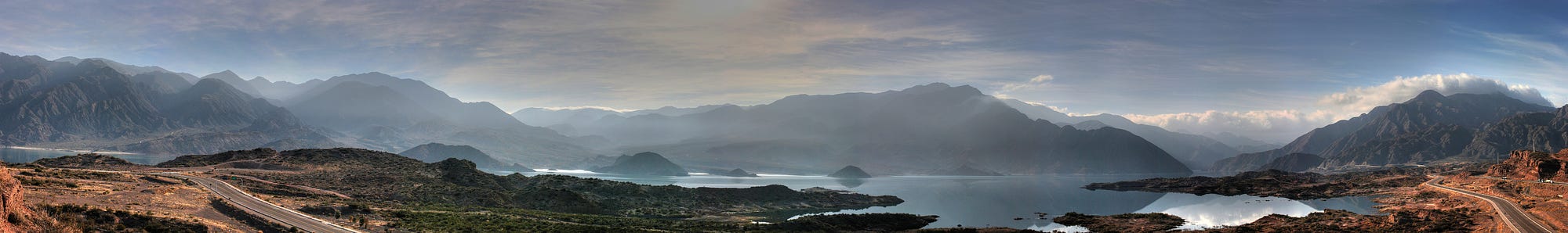 Panoramic view of a man made lake outside of Mendoza